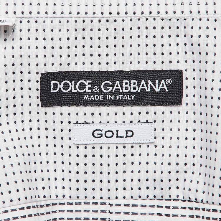 Pre Owned Dolce & Gabbana White Polka Dots Jacquard Cotton Shirt XL