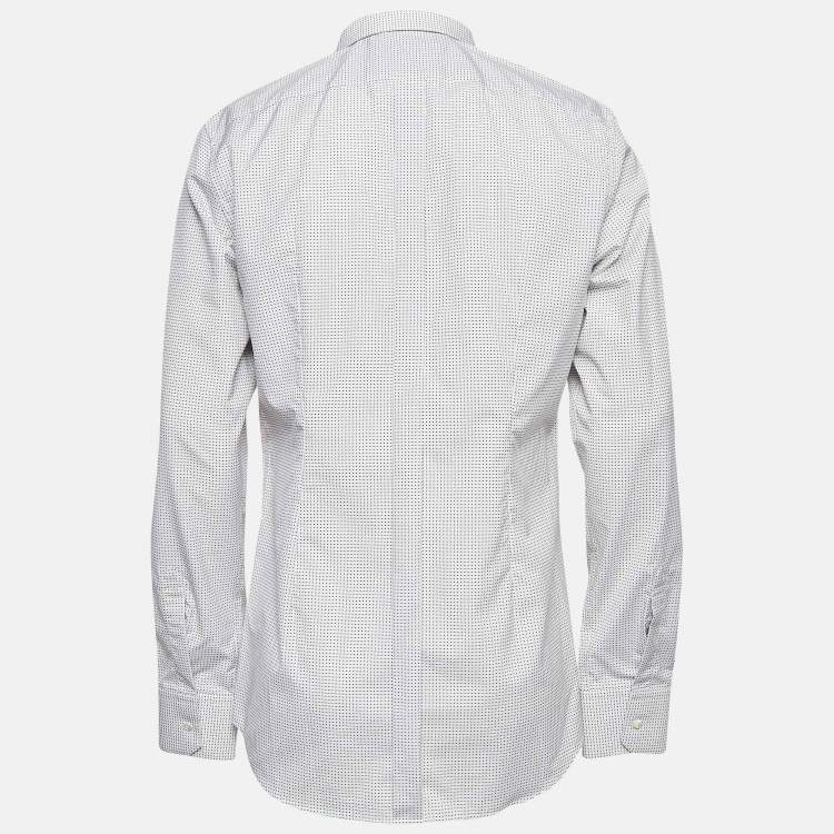 Pre Owned Dolce & Gabbana White Polka Dots Jacquard Cotton Shirt XL