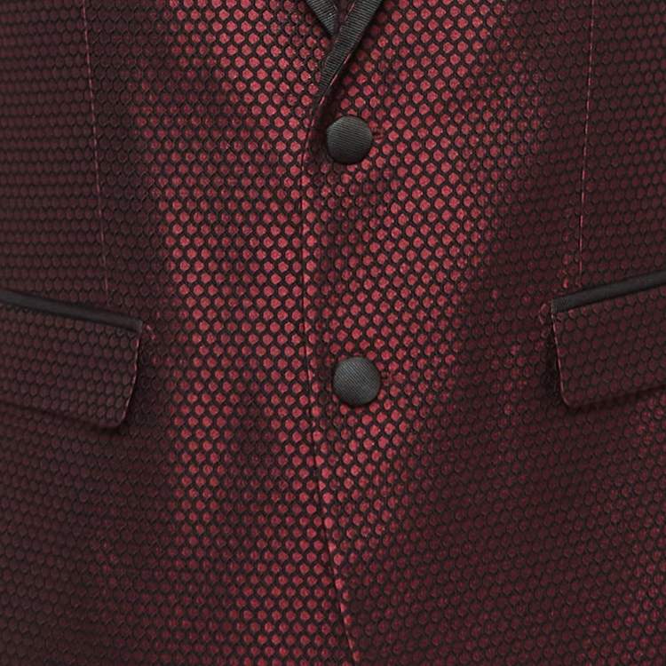 Pre Owned Dolce & Gabbana Burgundy Textured Jacquard Tuxedo Jacket M