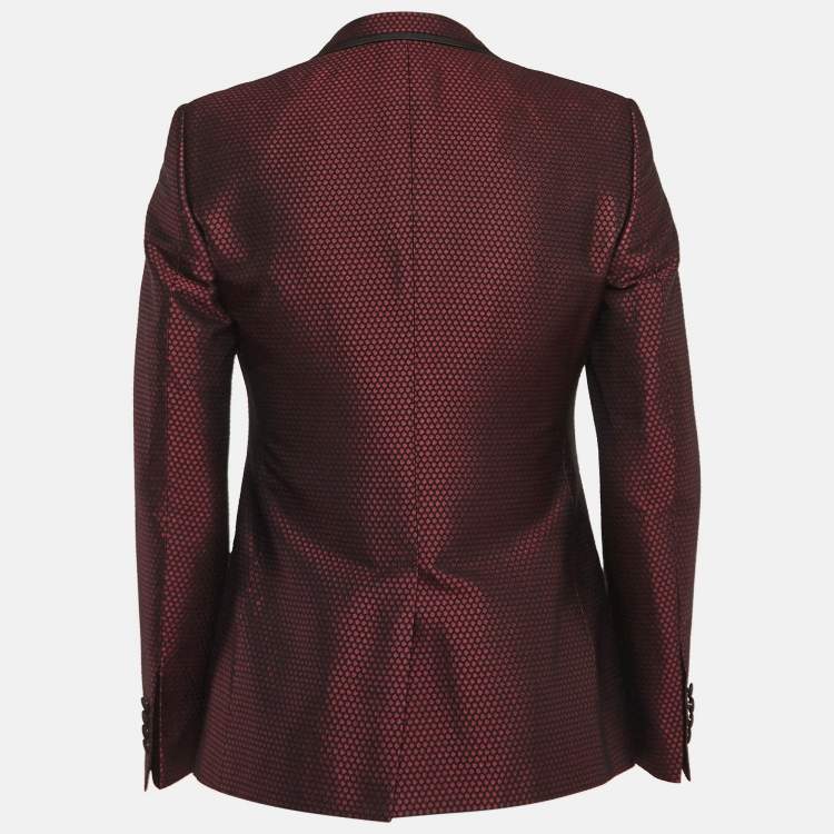 Pre Owned Dolce & Gabbana Burgundy Textured Jacquard Tuxedo Jacket M