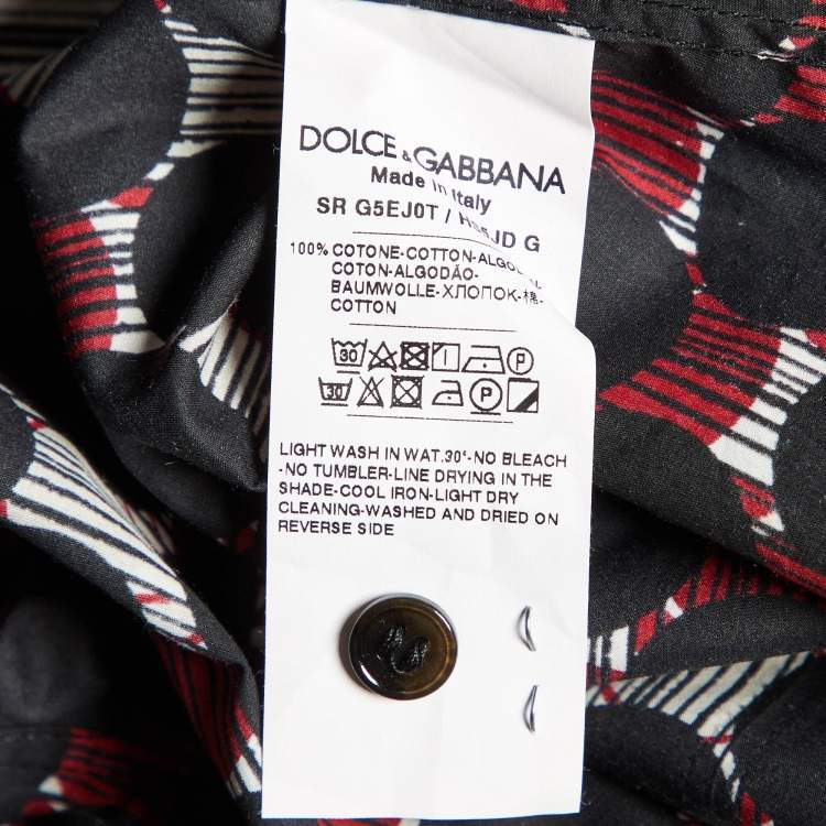 Pre Owned Dolce & Gabbana Gold Black Printed Cotton Buttoned Up Shirt S