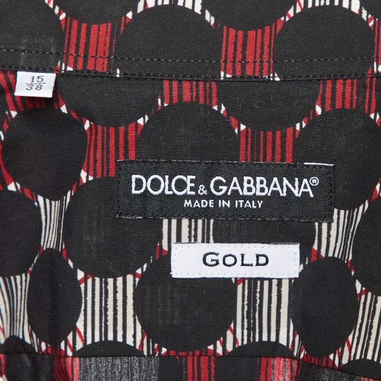 Pre Owned Dolce & Gabbana Gold Black Printed Cotton Buttoned Up Shirt S