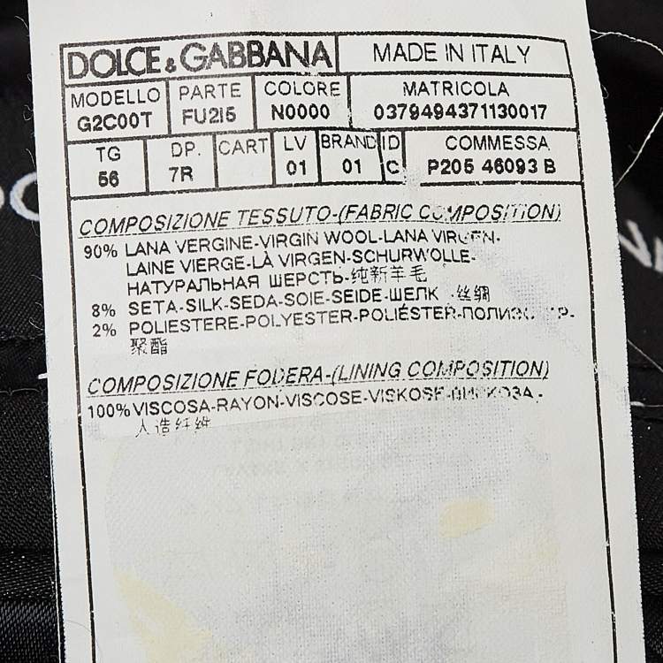 Pre Owned Dolce & Gabbana Black Wool Single Breasted Martini Blazer XXXL