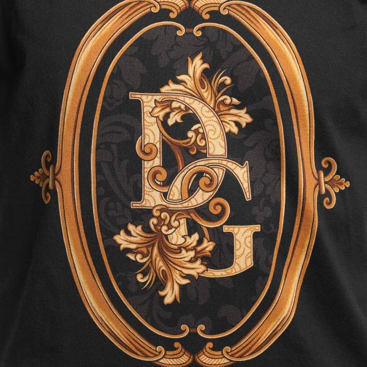 Pre Owned Dolce & Gabbana Black Sacro Logo Print Jersey Crew Neck T-Shirt S