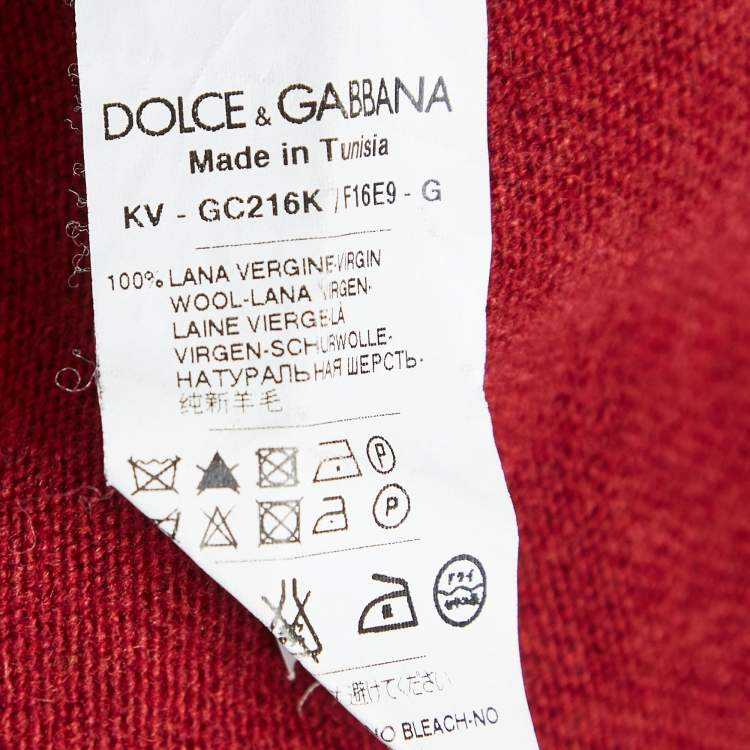 Pre Owned Dolce & Gabbana Burgundy Rib Knit V-Neck Sweater M