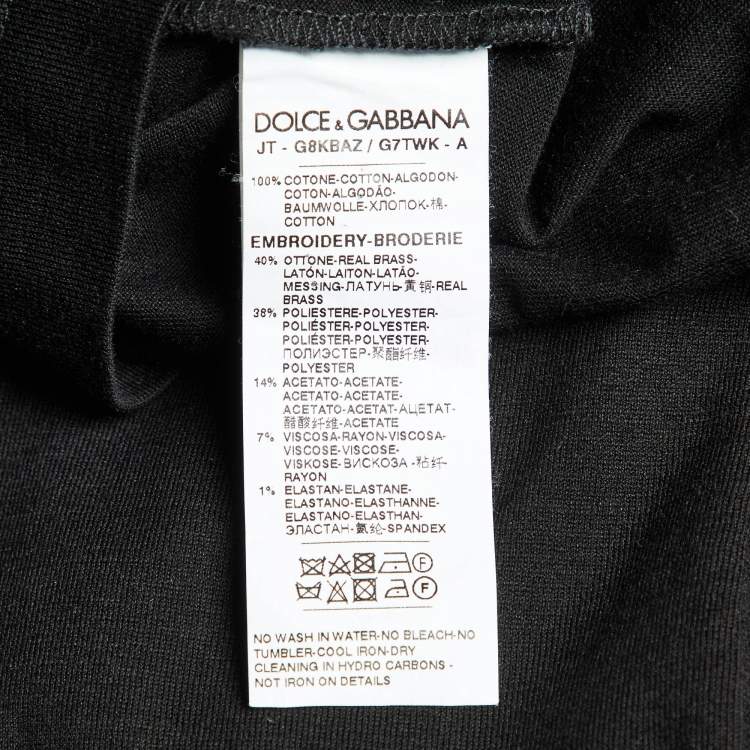 Pre Owned Dolce & Gabbana Black Cotton Embroidered Motif T-Shirt S