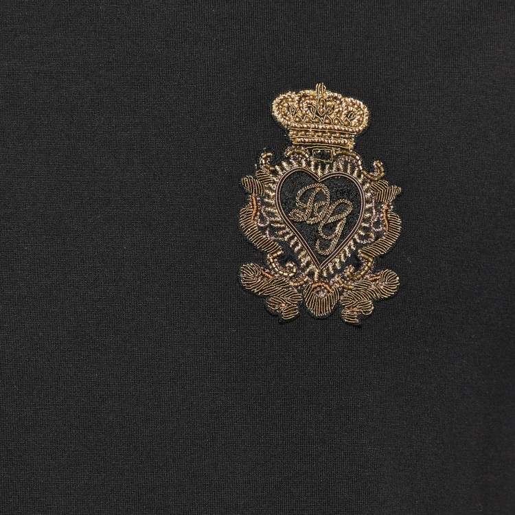 Pre Owned Dolce & Gabbana Black Cotton Embroidered Motif T-Shirt S
