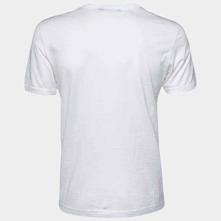 Pre Owned Dolce & Gabbana White Cotton Crest Detail Crew Neck T-Shirt S