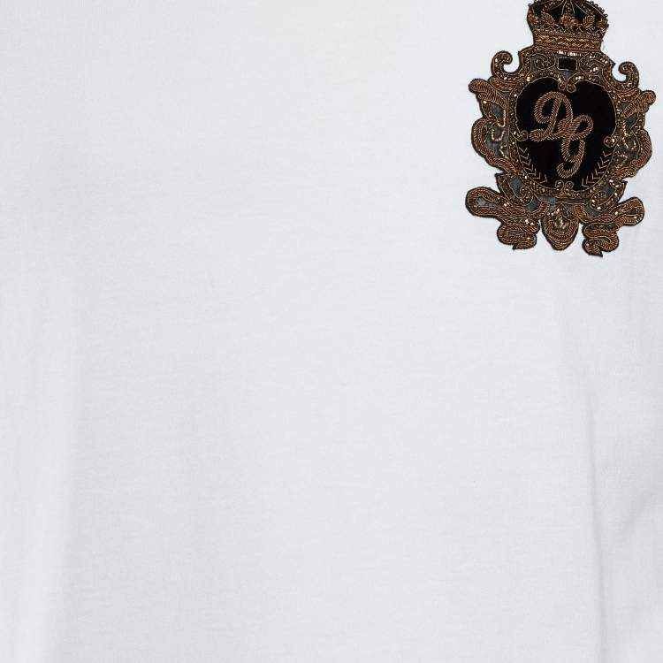 Pre Owned Dolce & Gabbana White Cotton Crest Detail Crew Neck T-Shirt S