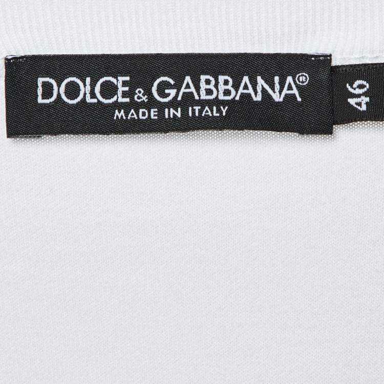 Pre Owned Dolce & Gabbana White Cotton Crest Detail Crew Neck T-Shirt S