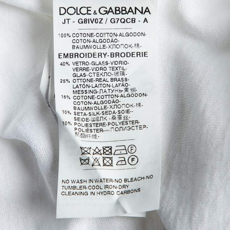 Pre Owned Dolce & Gabbana White Cotton Crest Detail Crew Neck T-Shirt S