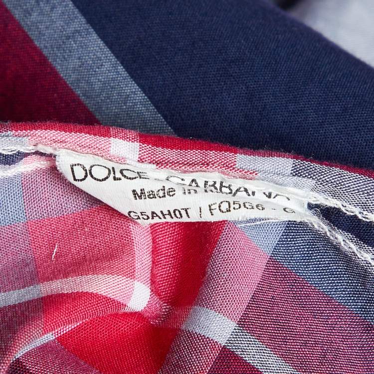 مملوكة مسبقًا Dolce & Gabbana White/Pink Plaid Checked Cotton Gold Fit Shirt M