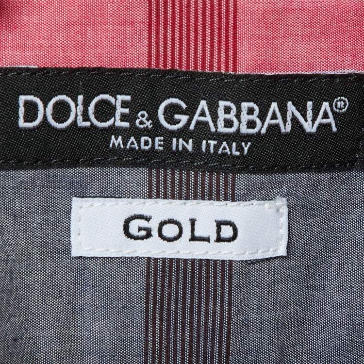 مملوكة مسبقًا Dolce & Gabbana White/Pink Plaid Checked Cotton Gold Fit Shirt M