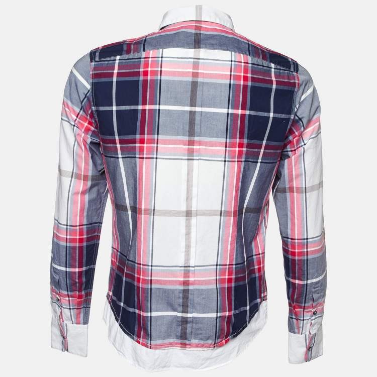 مملوكة مسبقًا Dolce & Gabbana White/Pink Plaid Checked Cotton Gold Fit Shirt M