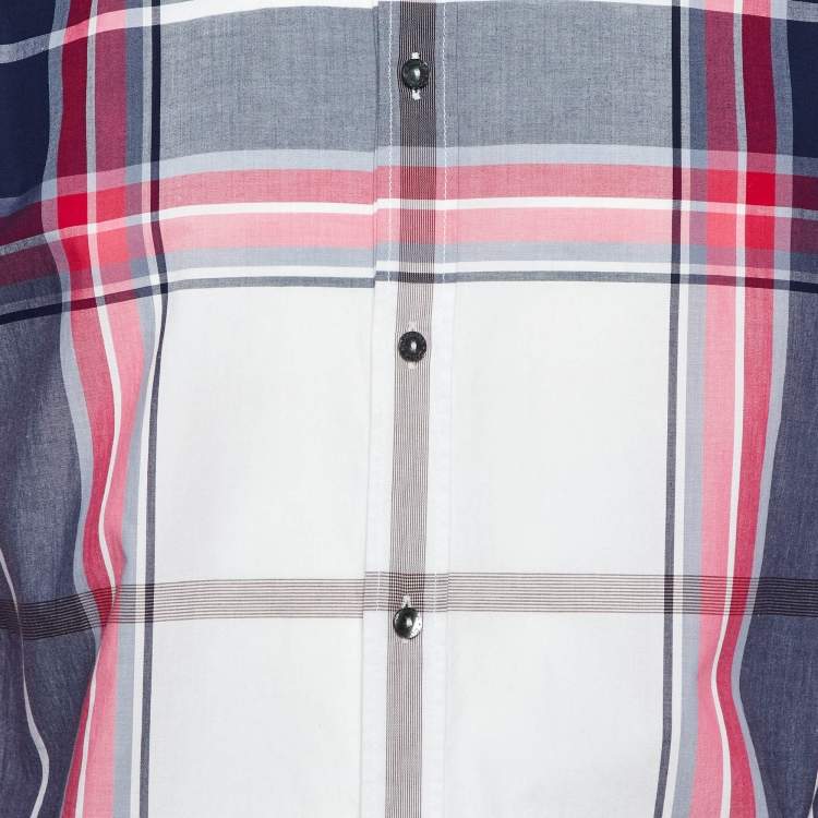 مملوكة مسبقًا Dolce & Gabbana White/Pink Plaid Checked Cotton Gold Fit Shirt M