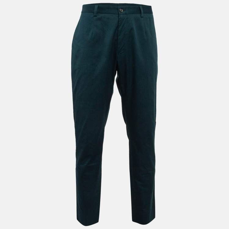 Pre Owned Dolce & Gabbana Green Cotton Formal Trousers XXXL