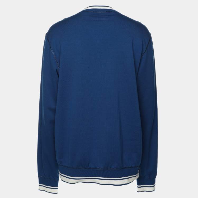 Pre Owned Dolce & Gabbana Blue Cotton Knit Logo Crew Neck Sweatshirt XXXL