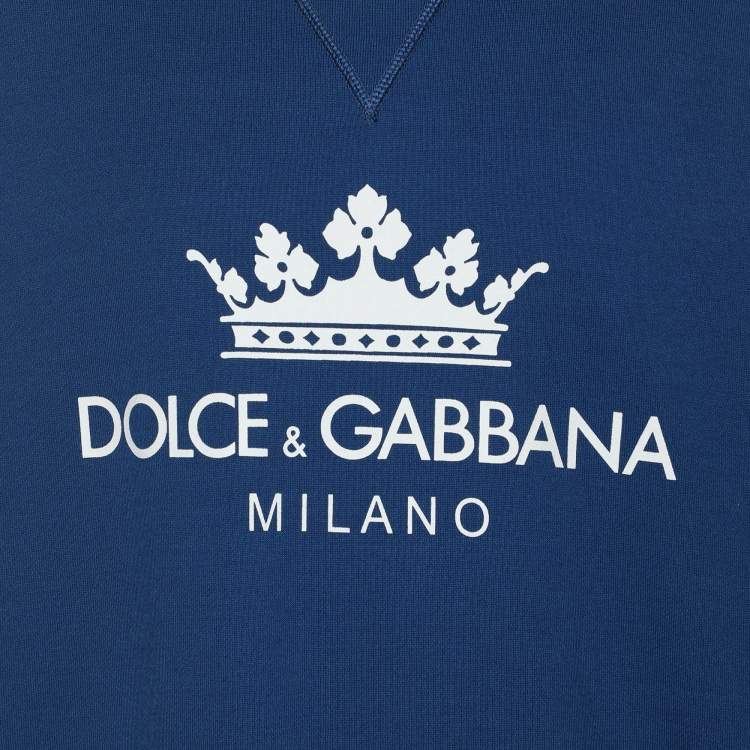 Pre Owned Dolce & Gabbana Blue Cotton Knit Logo Crew Neck Sweatshirt XXXL