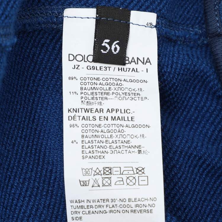 Pre Owned Dolce & Gabbana Blue Cotton Knit Logo Crew Neck Sweatshirt XXXL