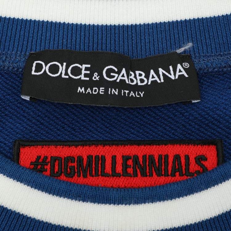 Pre Owned Dolce & Gabbana Blue Cotton Knit Logo Crew Neck Sweatshirt XXXL