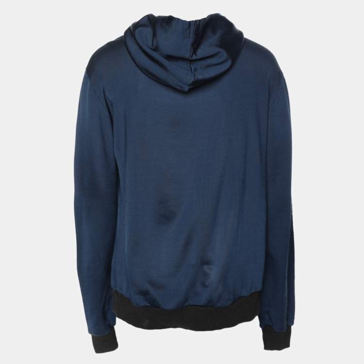 Pre Owned Dolce & Gabbana Blue Cotton Knit Logo Hoodie XXL