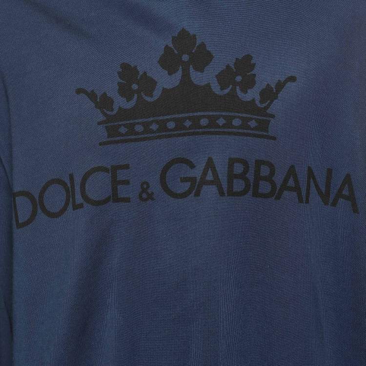 Pre Owned Dolce & Gabbana Blue Cotton Knit Logo Hoodie XXL