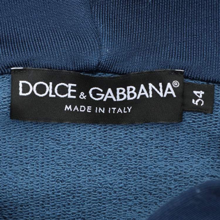 Pre Owned Dolce & Gabbana Blue Cotton Knit Logo Hoodie XXL