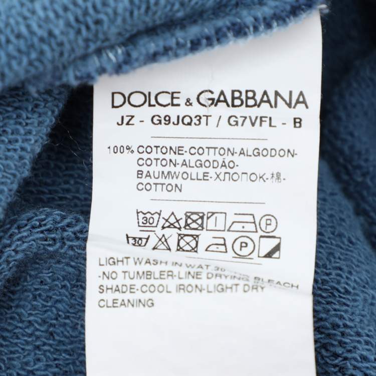 Pre Owned Dolce & Gabbana Blue Cotton Knit Logo Hoodie XXL