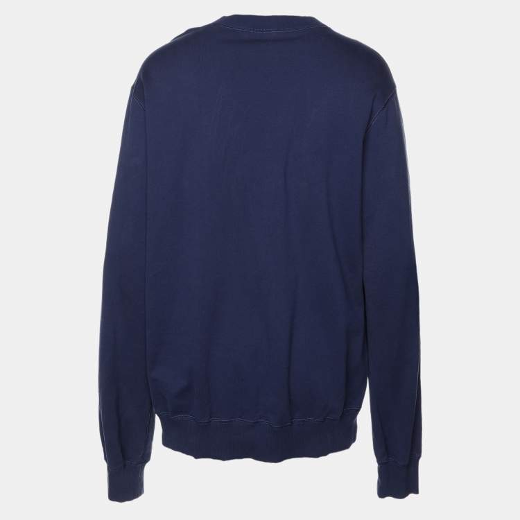 Pre Owned Dolce & Gabbana Blue Cotton Knit Logo Print Sweatshirt XXXL