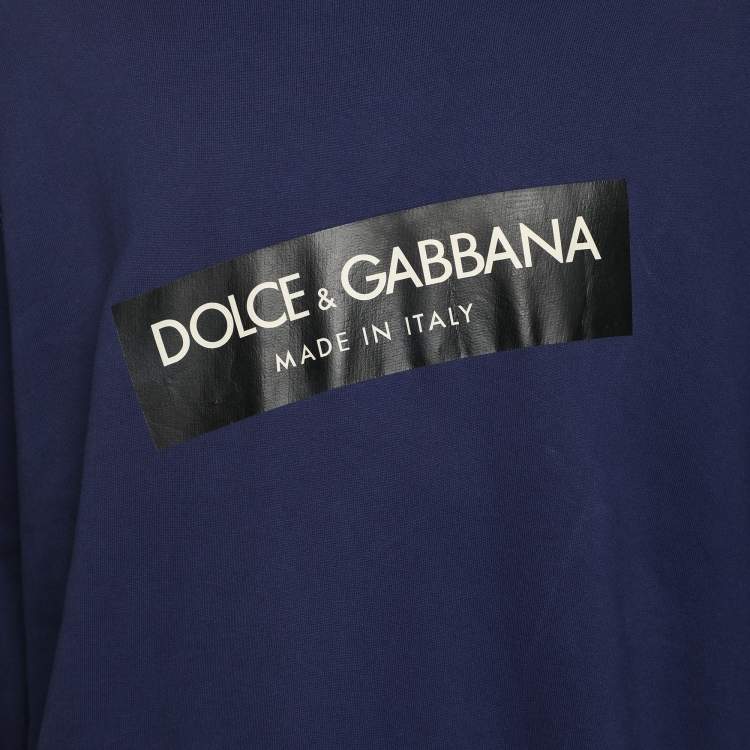 Pre Owned Dolce & Gabbana Blue Cotton Knit Logo Print Sweatshirt XXXL