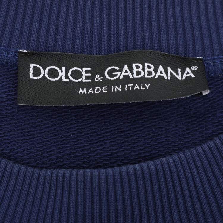 Pre Owned Dolce & Gabbana Blue Cotton Knit Logo Print Sweatshirt XXXL