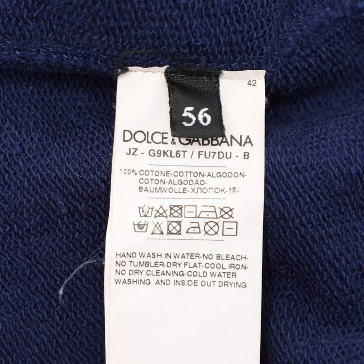 Pre Owned Dolce & Gabbana Blue Cotton Knit Logo Print Sweatshirt XXXL