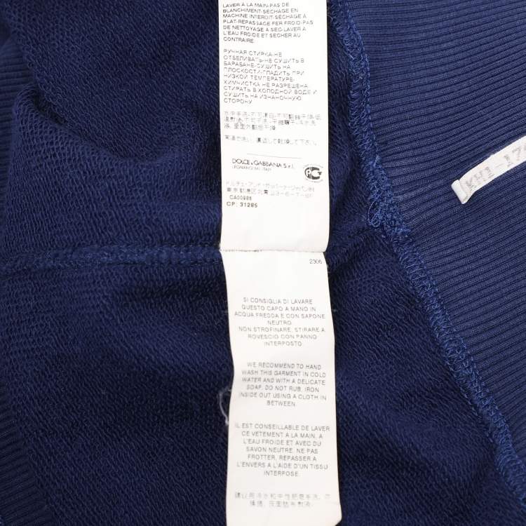 Pre Owned Dolce & Gabbana Blue Cotton Knit Logo Print Sweatshirt XXXL