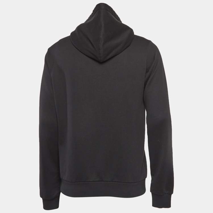 Pre Owned Dolce & Gabbana Black Applique Detail Cotton Knit Hooded Jacket L