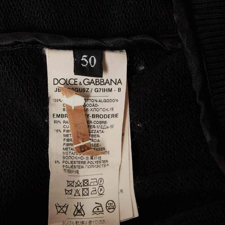Pre Owned Dolce & Gabbana Black Applique Detail Cotton Knit Hooded Jacket L