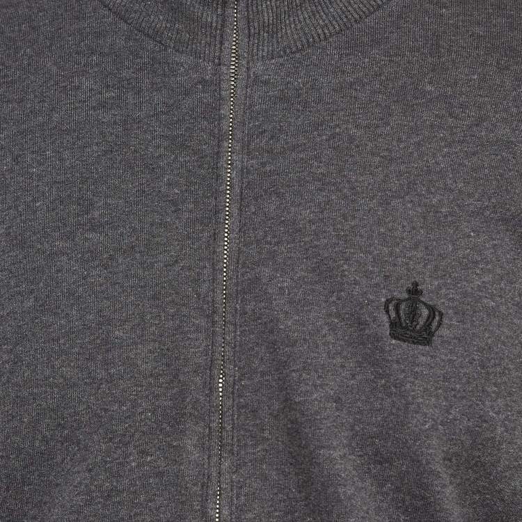 Pre Owned Dolce & Gabbana Grey Cotton Knit Zip Front Hooded Jacket L
