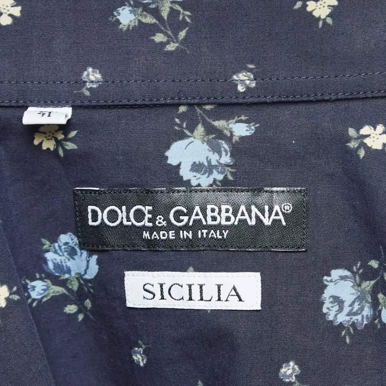 Pre Owned Dolce & Gabbana Blue Floral Print Cotton Sicilia Slim Fit Shirt L