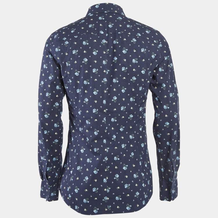 Pre Owned Dolce & Gabbana Blue Floral Print Cotton Sicilia Slim Fit Shirt L