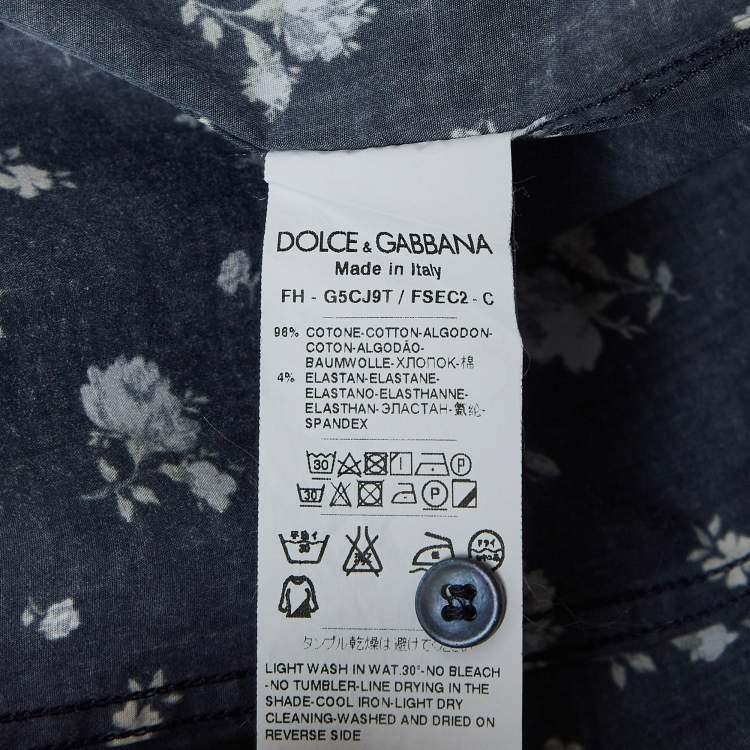 Pre Owned Dolce & Gabbana Blue Floral Print Cotton Sicilia Slim Fit Shirt L
