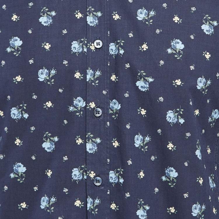 Pre Owned Dolce & Gabbana Blue Floral Print Cotton Sicilia Slim Fit Shirt L