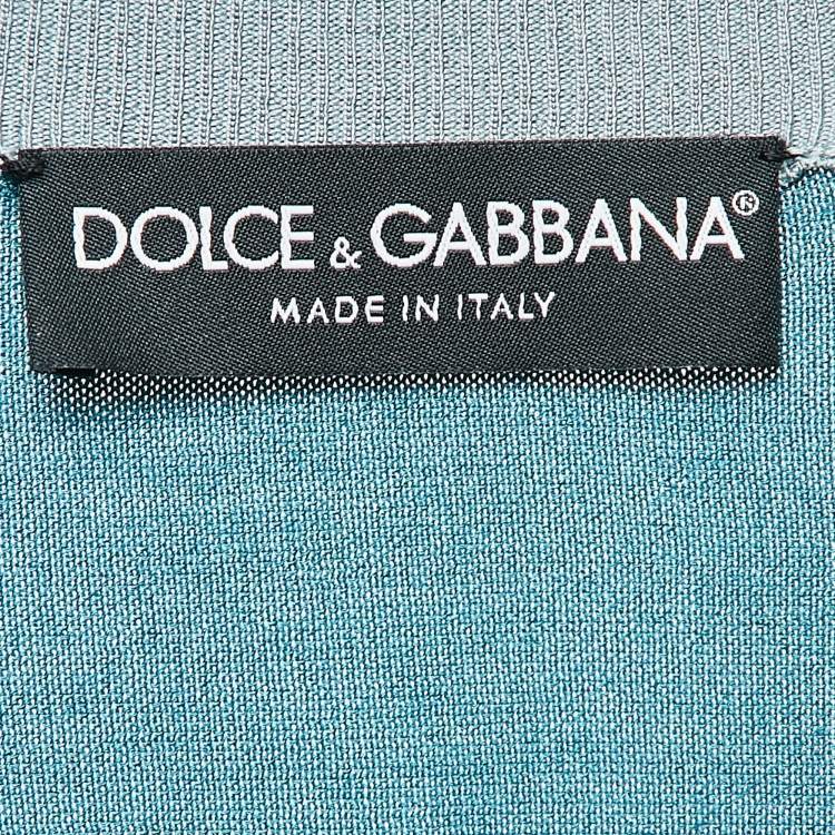 Pre Owned Dolce & Gabbana Teal Blue Silk Knit V-Neck Sweatshirt XL