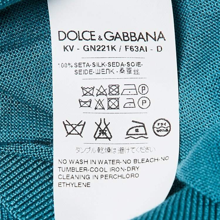 Pre Owned Dolce & Gabbana Teal Blue Silk Knit V-Neck Sweatshirt XL