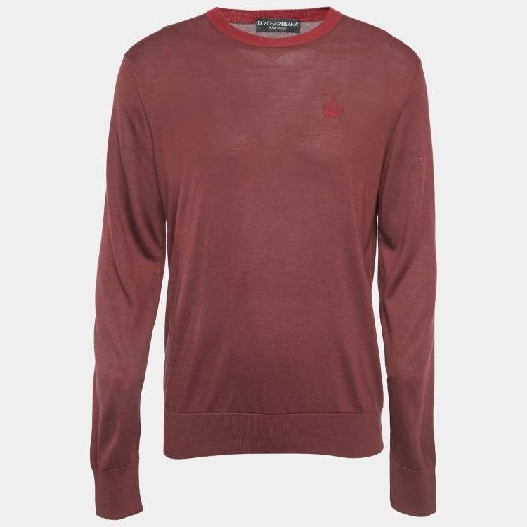 Pre Owned Dolce & Gabbana Burgundy Silk Knit Crew Neck Sweatshirt XL