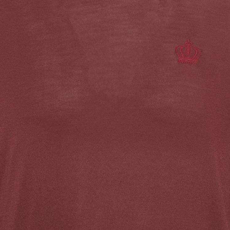 Pre Owned Dolce & Gabbana Burgundy Silk Knit Crew Neck Sweatshirt XL