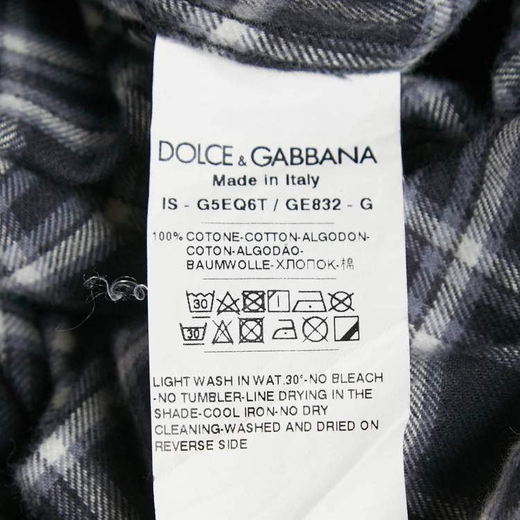 Pre Owned Dolce & Gabbana Grey Tartan Cotton Buttoned Patch Shirt XXL