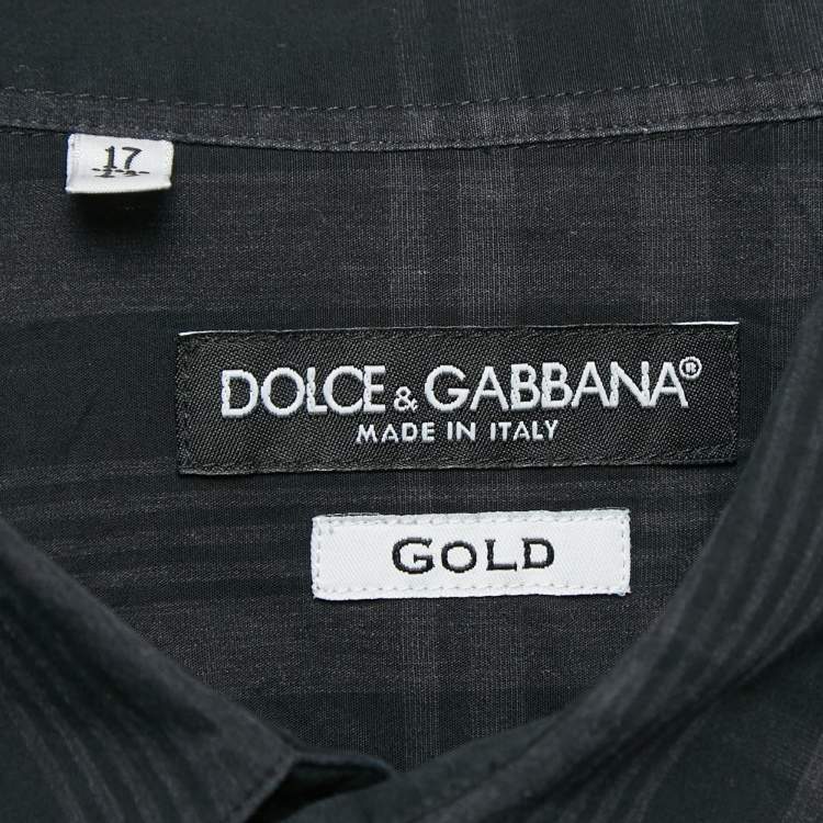 Pre Owned Dolce & Gabbana Grey Tartan Cotton Buttoned Patch Shirt XXL