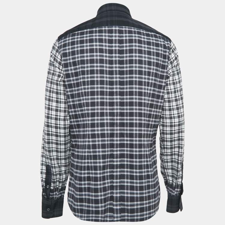 Pre Owned Dolce & Gabbana Grey Tartan Cotton Buttoned Patch Shirt XXL