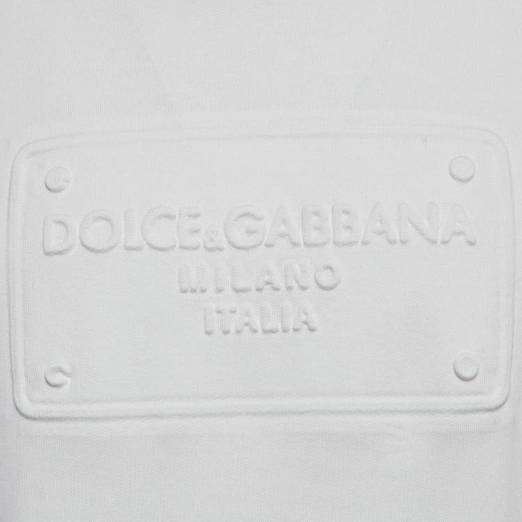 Pre Owned Dolce & Gabbana White Logo Embossed Cotton Sweatshirt XXL