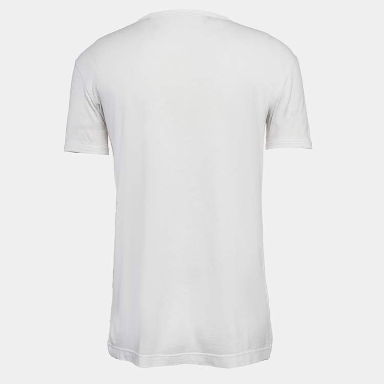 Pre Owned Dolce & Gabbana White Logo Print Jersey Crew Neck T-Shirt M