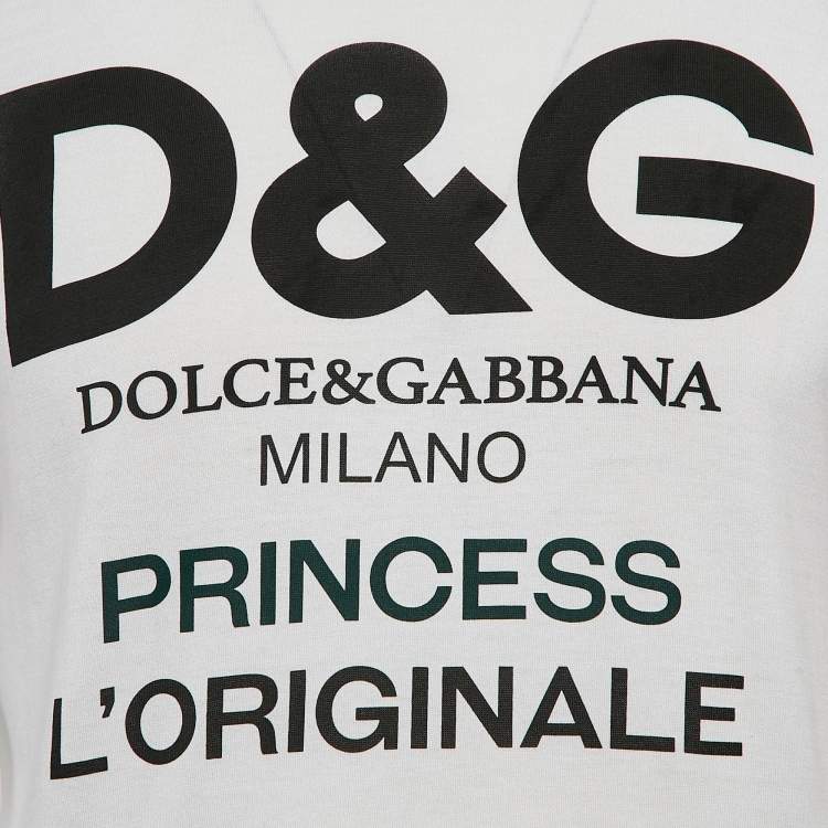 Pre Owned Dolce & Gabbana White Logo Print Jersey Crew Neck T-Shirt M